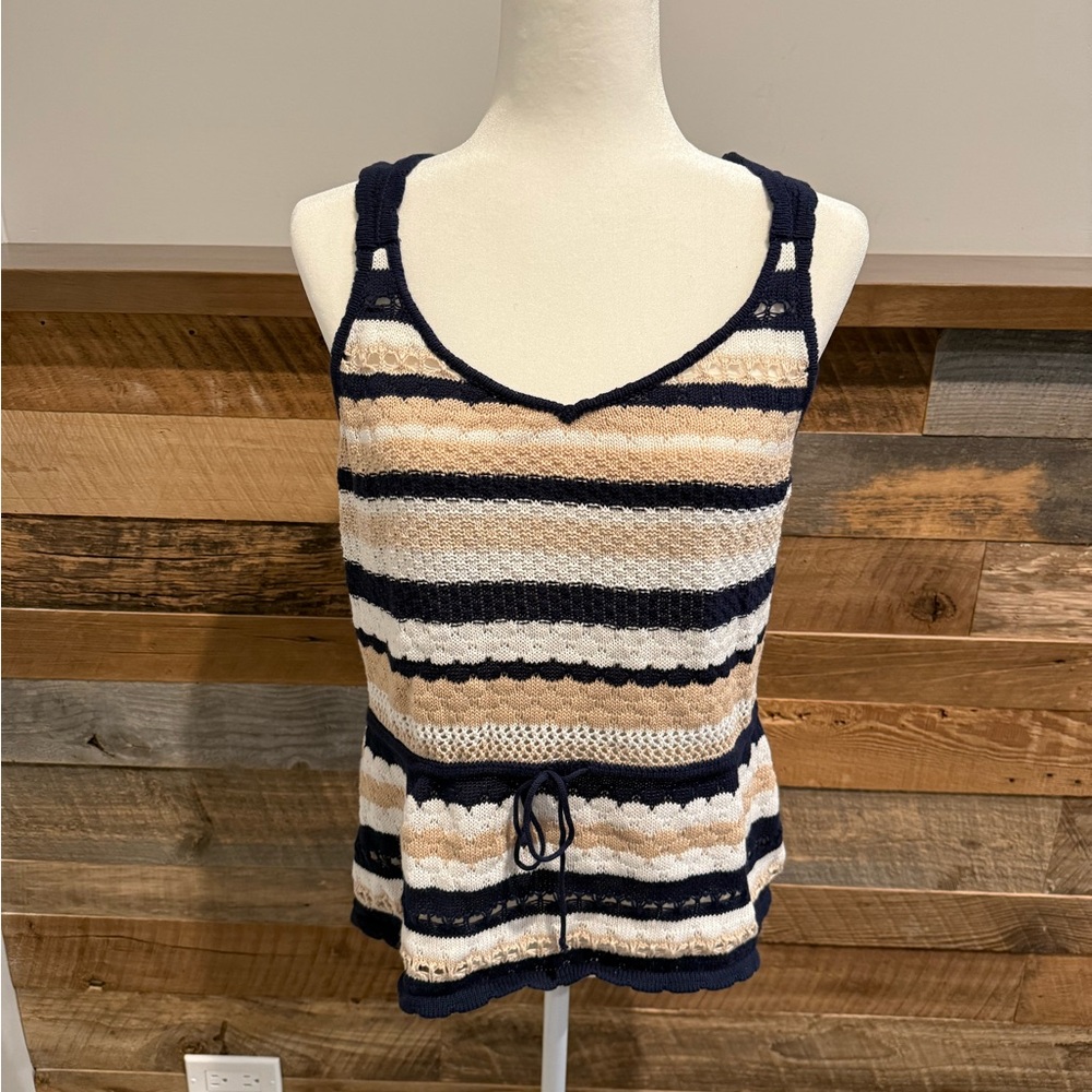 Ecru Navy and Cream Knit Top